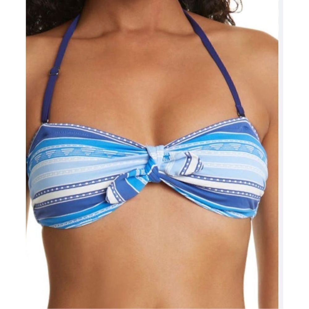 Lemlem Eshal Tie Front Bandeau Bikini Top Blue  Large Nwt